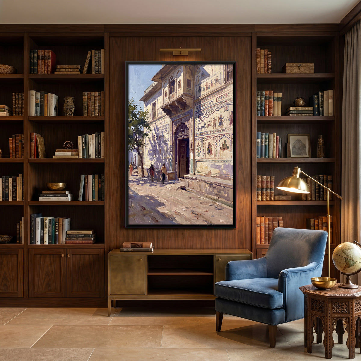 Carved Haveli Doorway - canvas art shown in a styled room