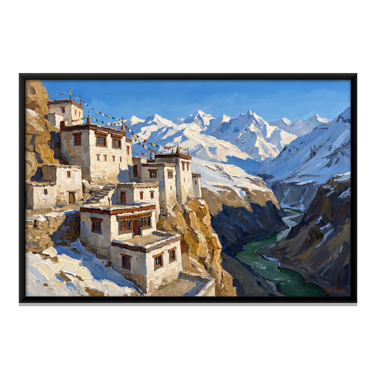 Cliffside Himalayan Monastery - framed canvas print, front view