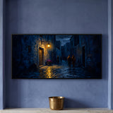 Dark Rainy Alleyway Illuminated by a Lantern