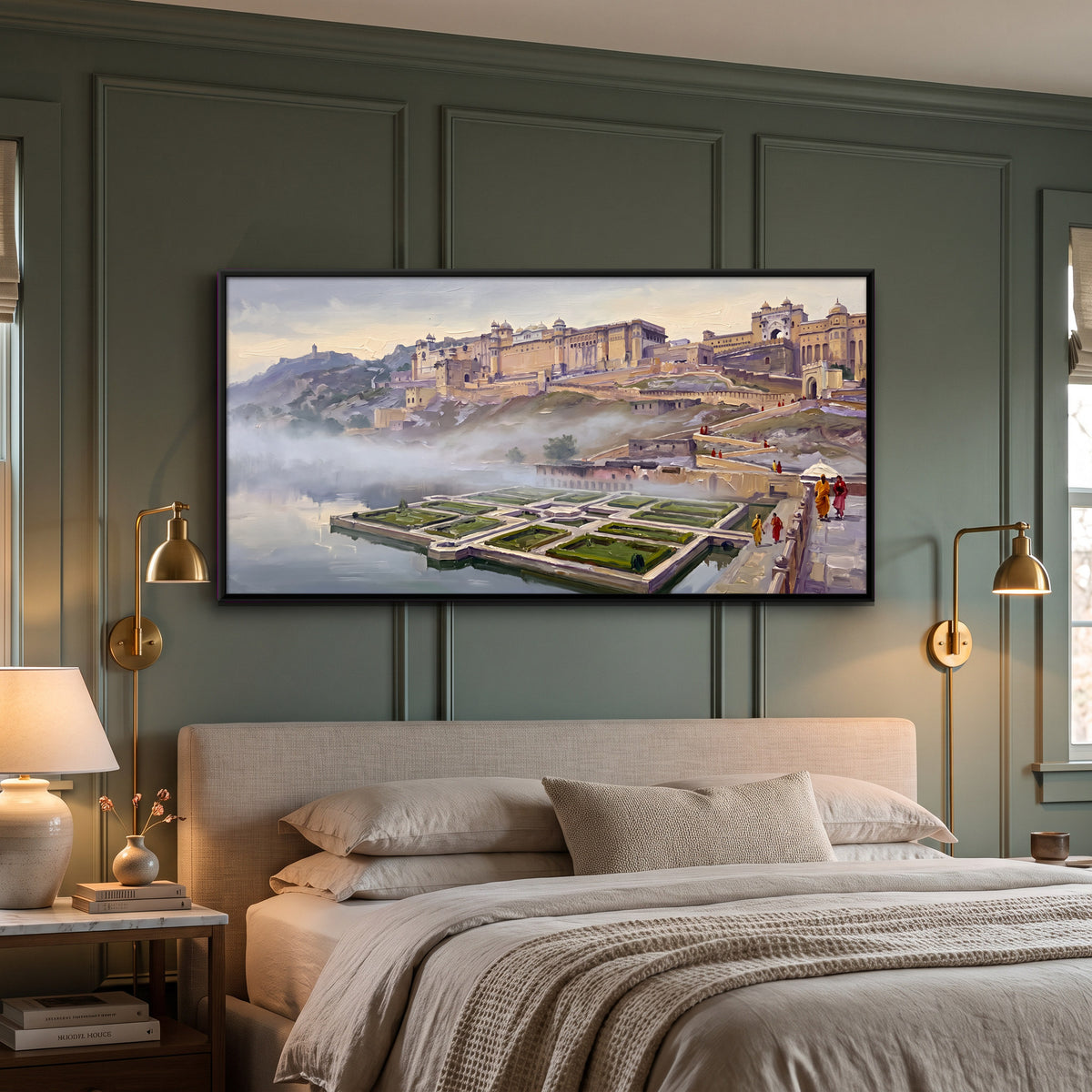 Hill Palace and Lake Garden - canvas art shown in a second room setting