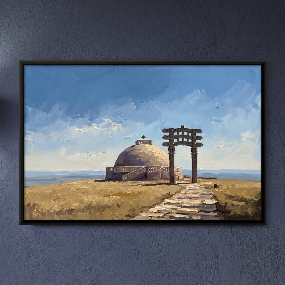 Sanchi Stupa and Torana Gateway - framed canvas art hung on a wall