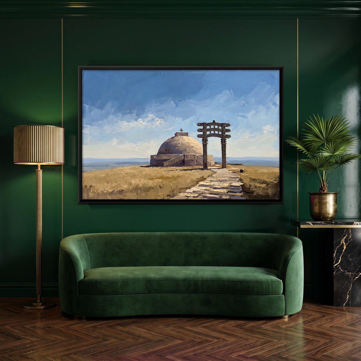 Sanchi Stupa and Torana Gateway - canvas art shown in a styled room