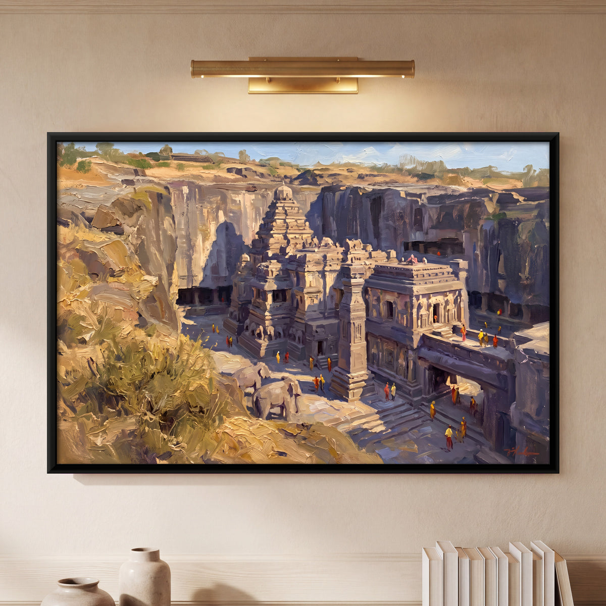 Rock-Cut Cave Temple - framed canvas art hung on a wall