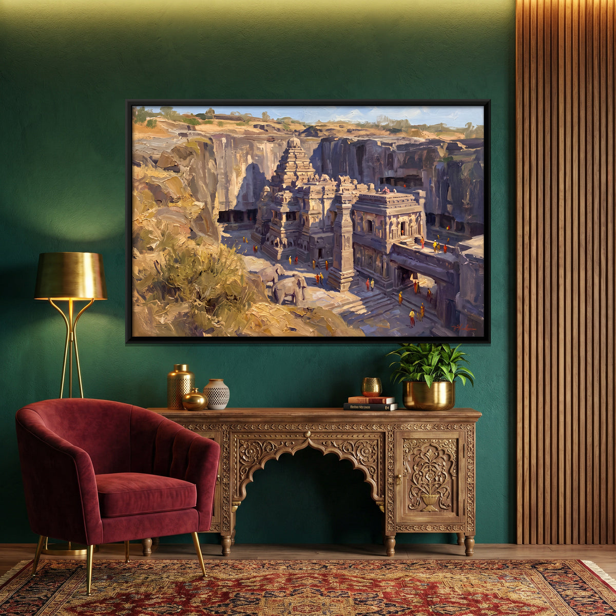 Rock-Cut Cave Temple - canvas art shown in a styled room