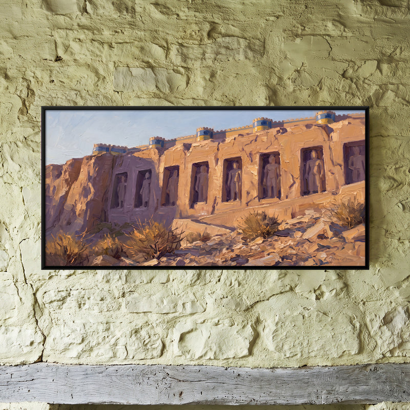 Jain Rock Carvings Below the Fort - framed canvas art hung on a wall