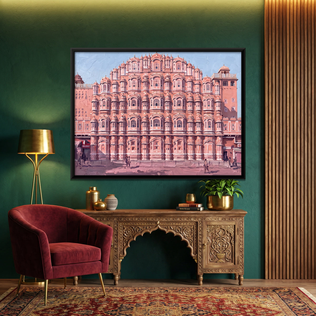 Hawa Mahal Facade - canvas art shown in a styled room