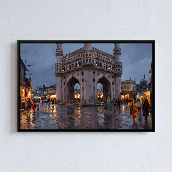 Charminar at Dusk with Wet Streets