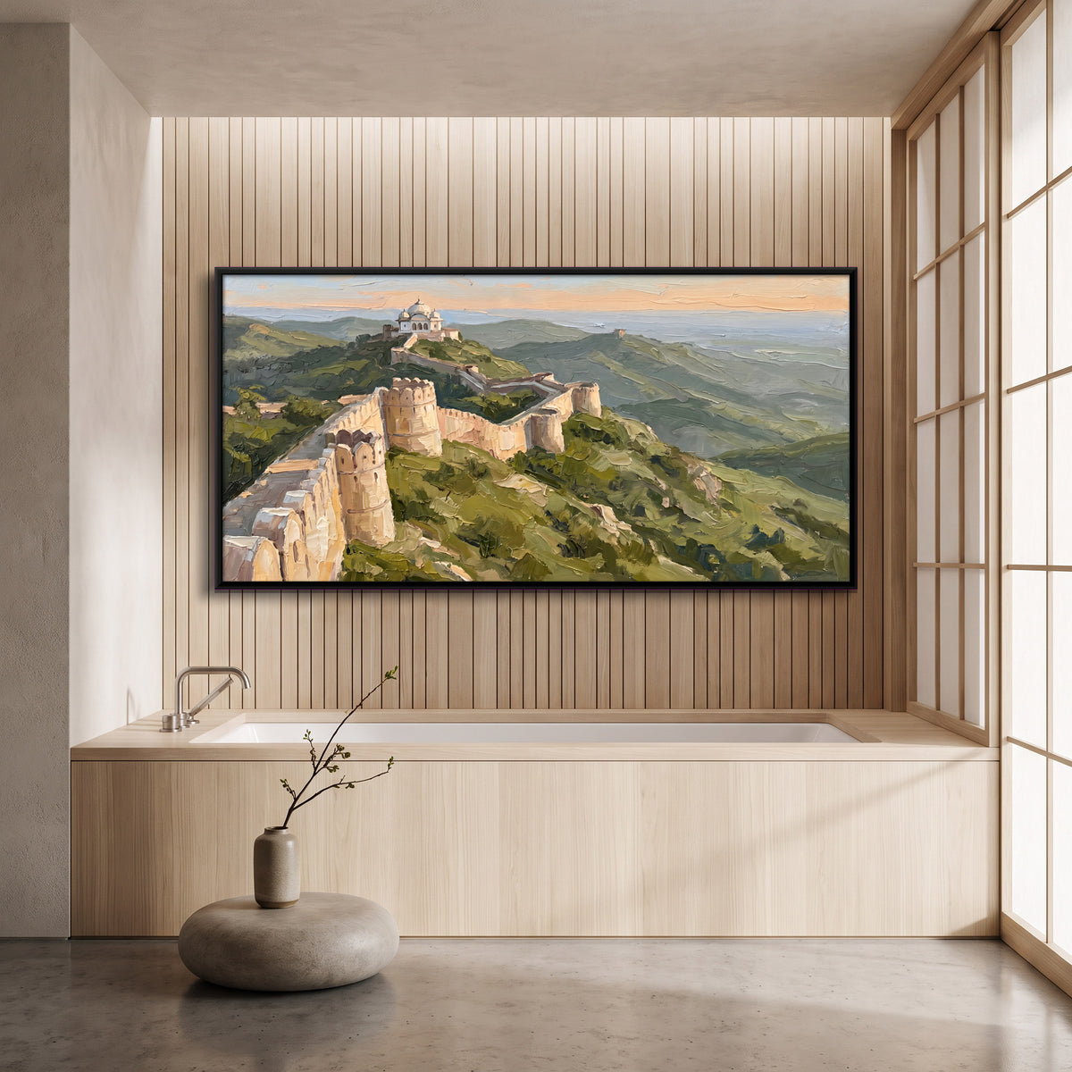 Kumbhalgarh Fort Walls - canvas art shown in a second room setting