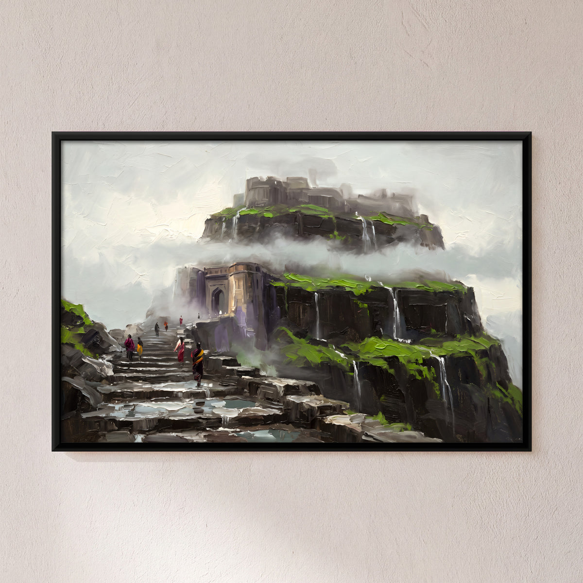 Hill Fort in Monsoon Mist - framed canvas art hung on a wall