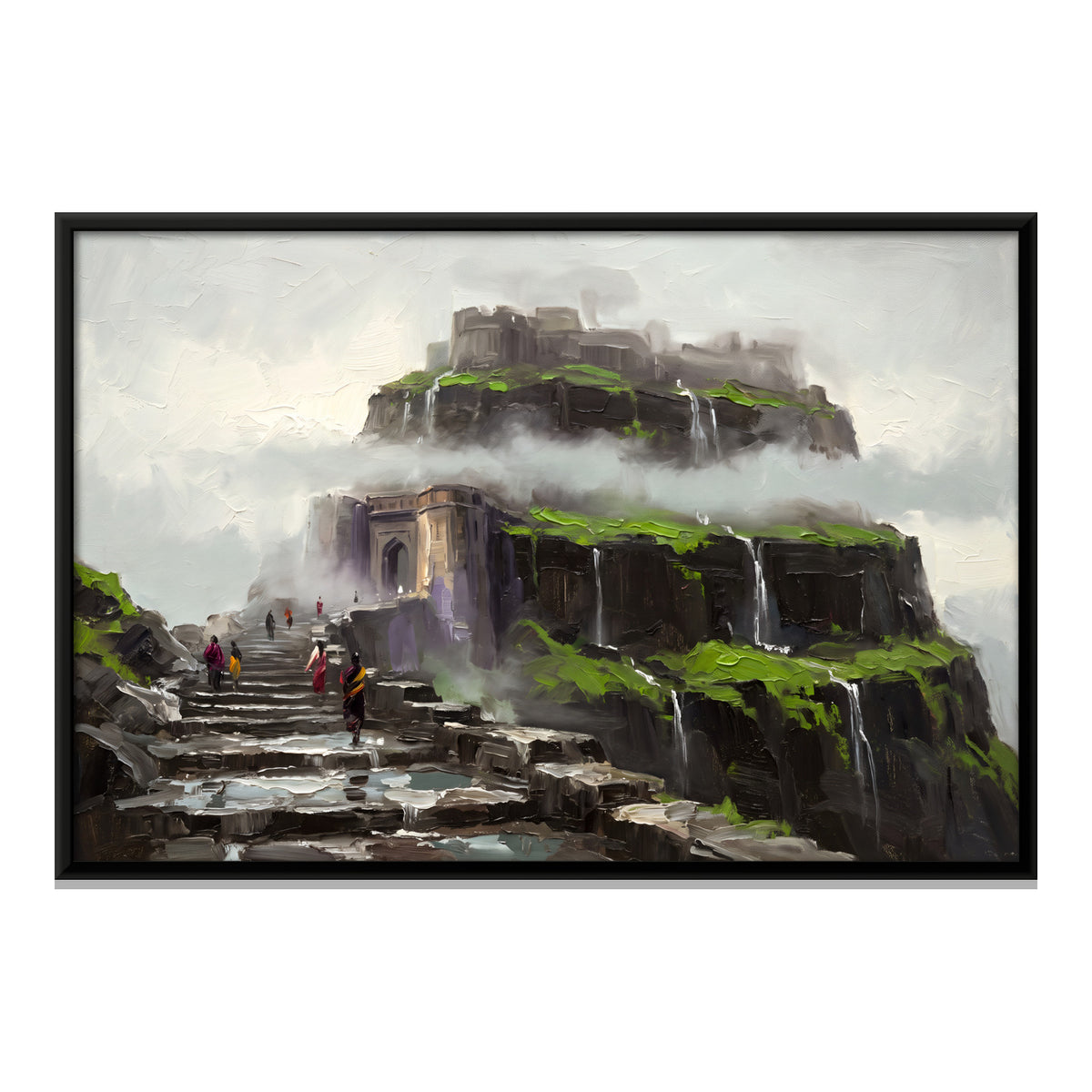Hill Fort in Monsoon Mist - framed canvas print, front view