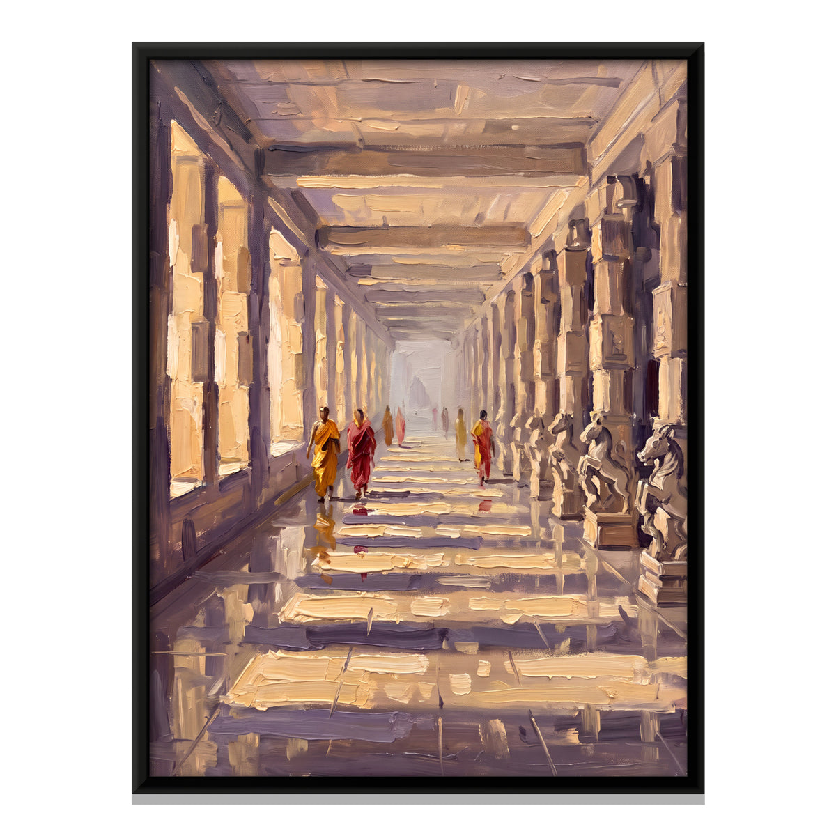 Pillared Temple Corridor - framed canvas print, front view
