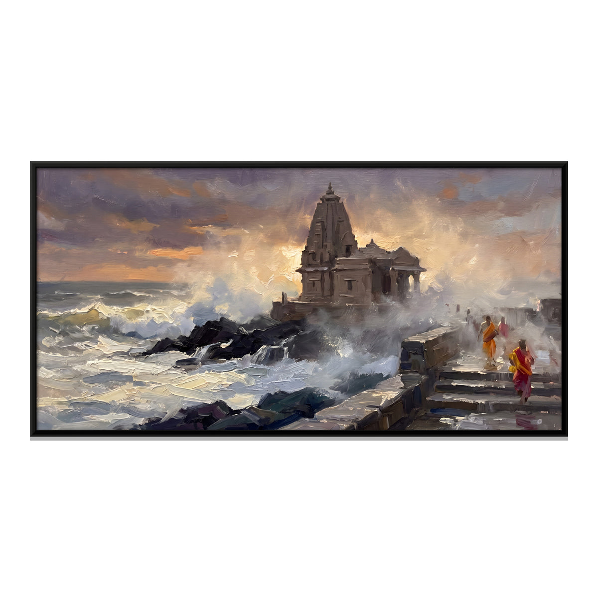 Sea Temple in the Surf - framed canvas print, front view