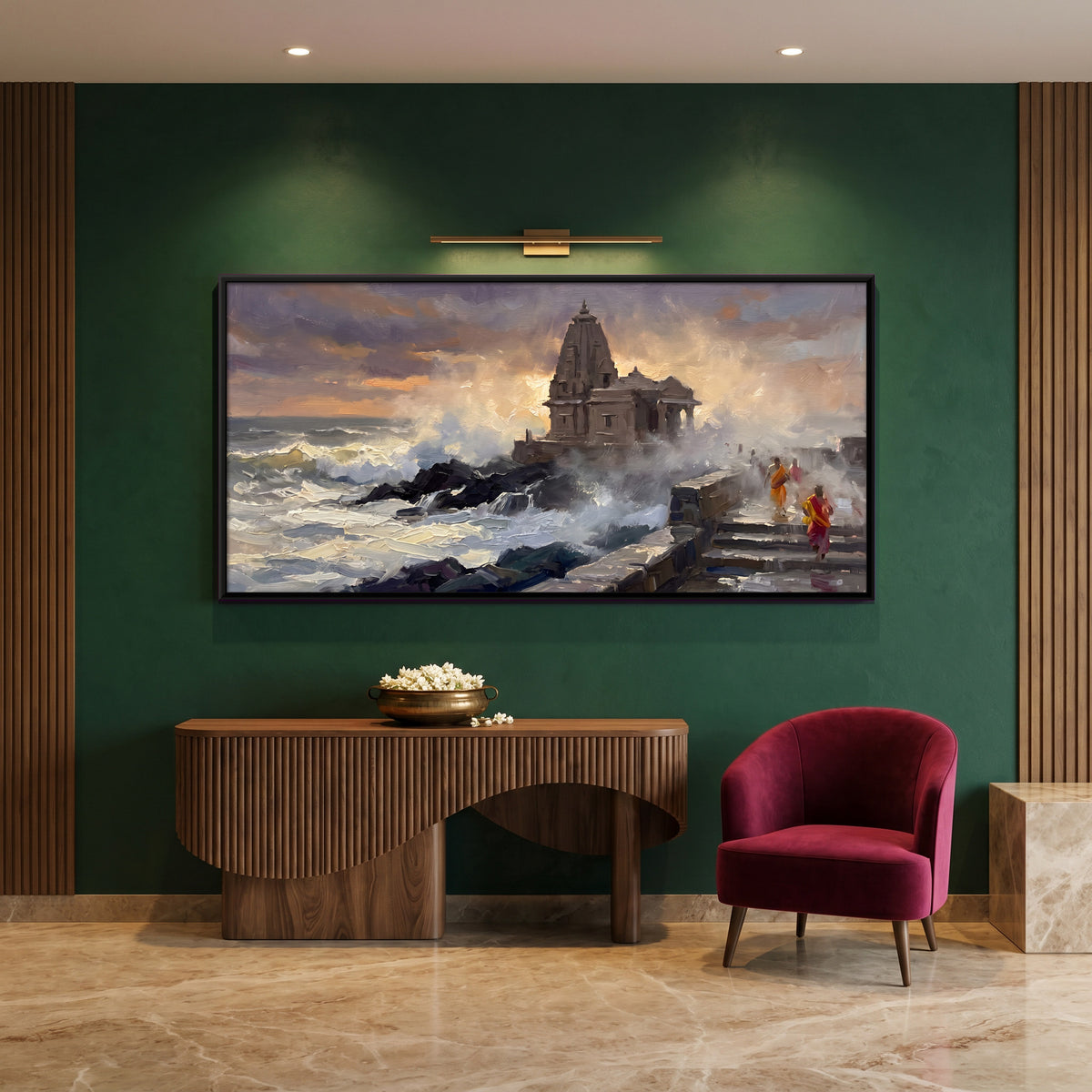 Sea Temple in the Surf - canvas art shown in a second room setting