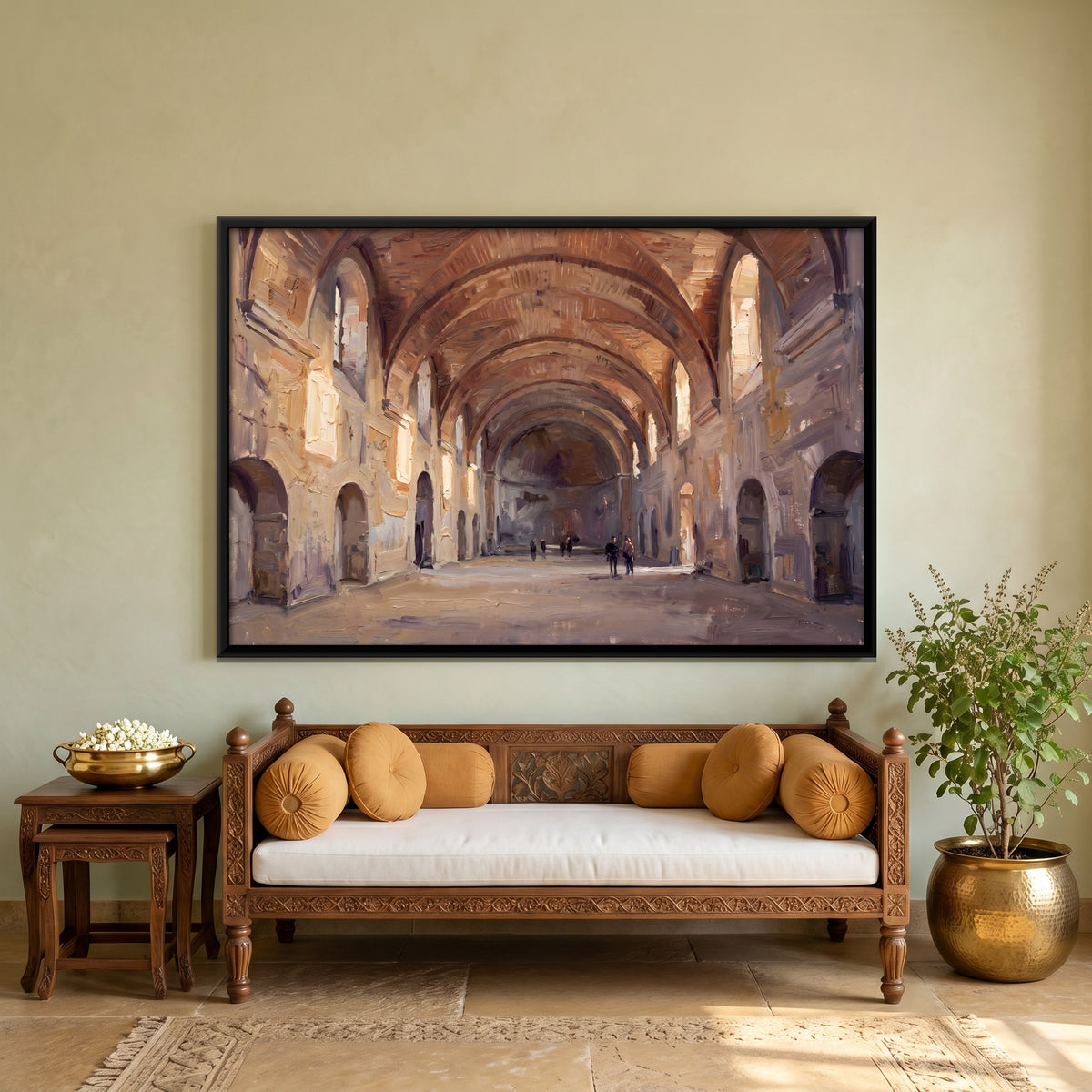 Vaulted Hall with Arched Recesses - canvas art shown in a styled room