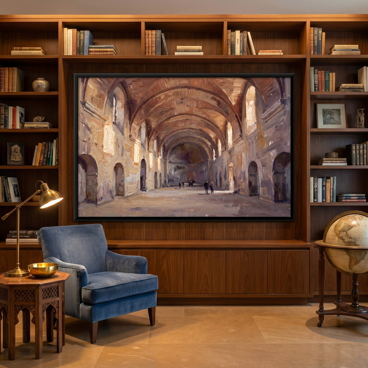 Vaulted Hall with Arched Recesses - canvas art shown in a second room setting