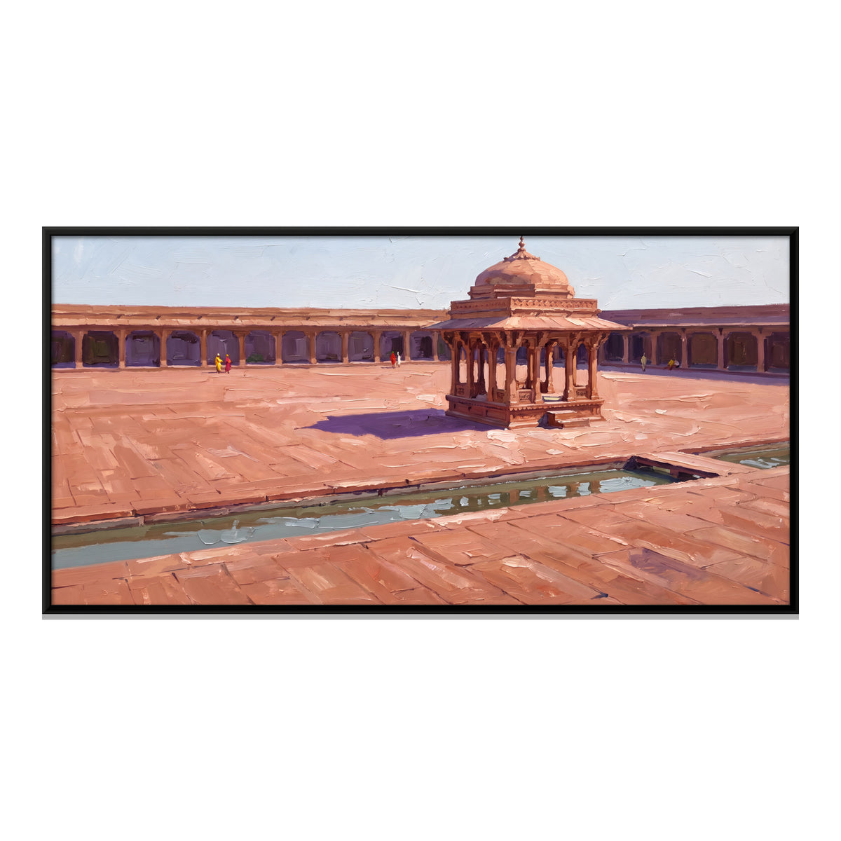 Pavilion in a Red Sandstone Courtyard - framed canvas print, front view