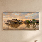 Stilt Village over Water at Sunset