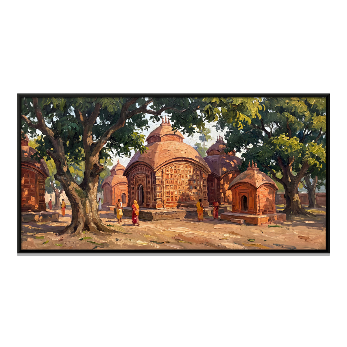 Terracotta Temples Beneath Trees - framed canvas print, front view