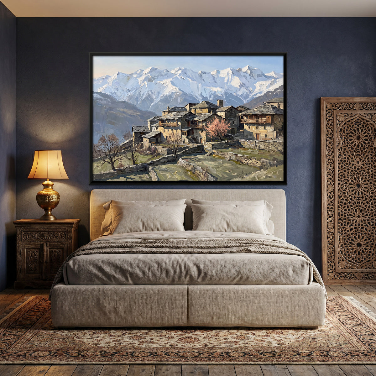 Slate-Roofed Himalayan Village - canvas art shown in a second room setting