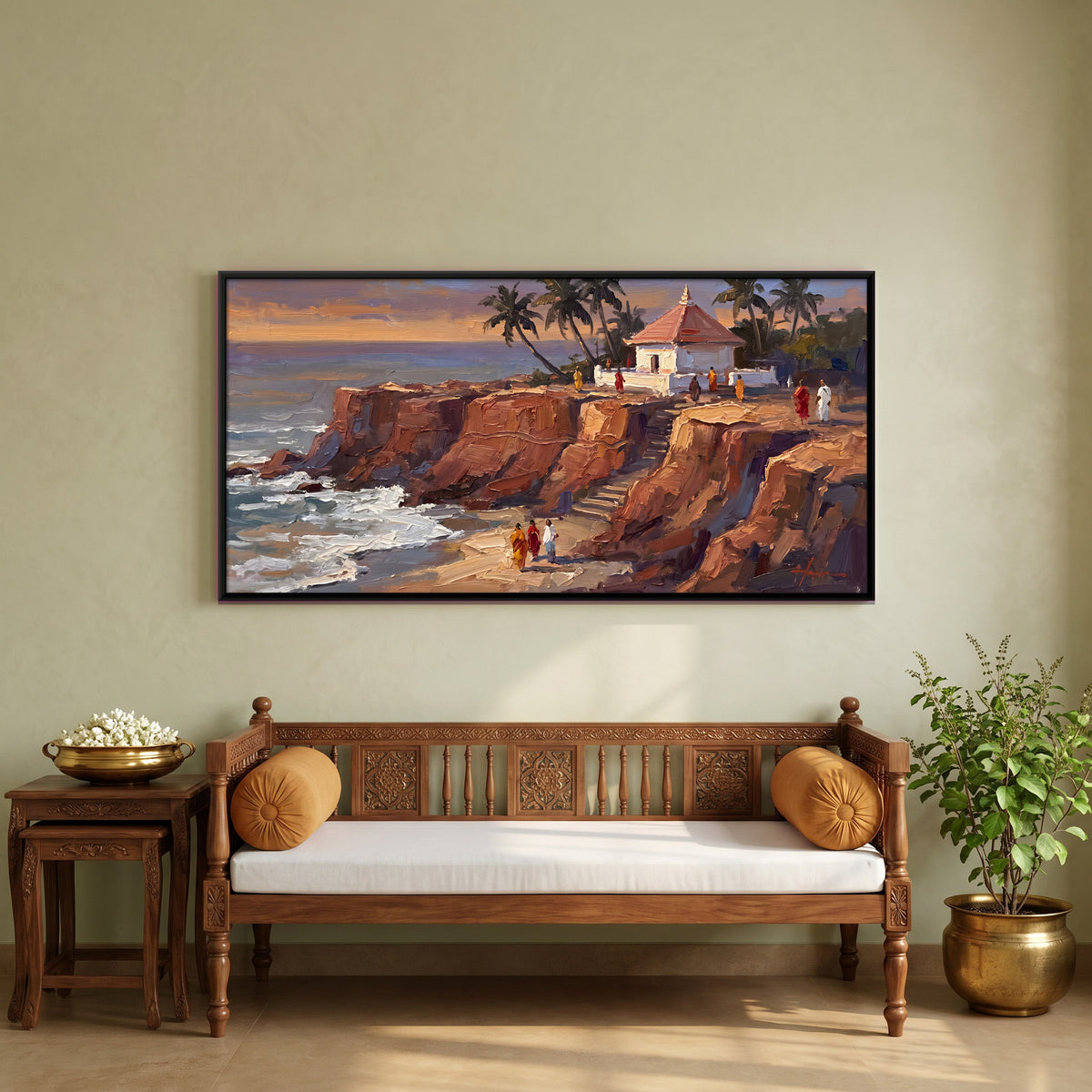 Shrine on the Sea Cliffs - canvas art shown in a styled room