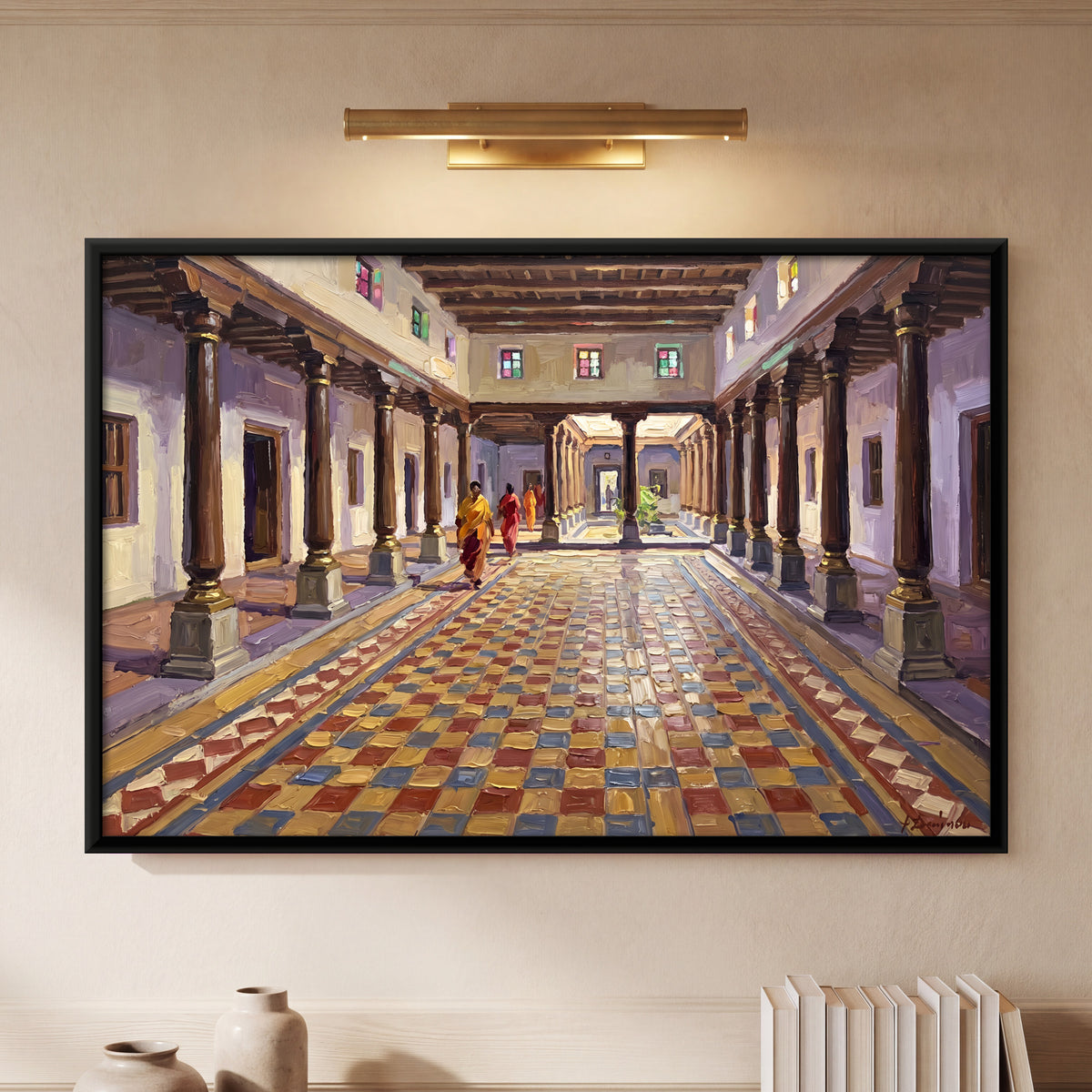 Tiled Palace Verandah - framed canvas art hung on a wall
