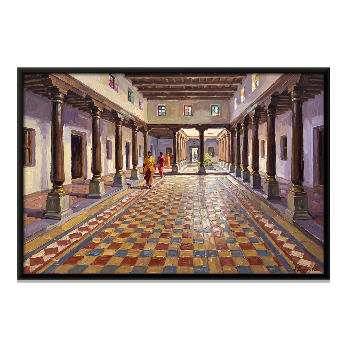 Tiled Palace Verandah - framed canvas print, front view