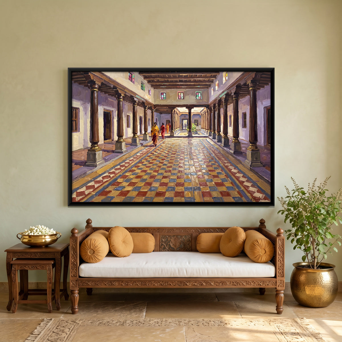 Tiled Palace Verandah - canvas art shown in a styled room