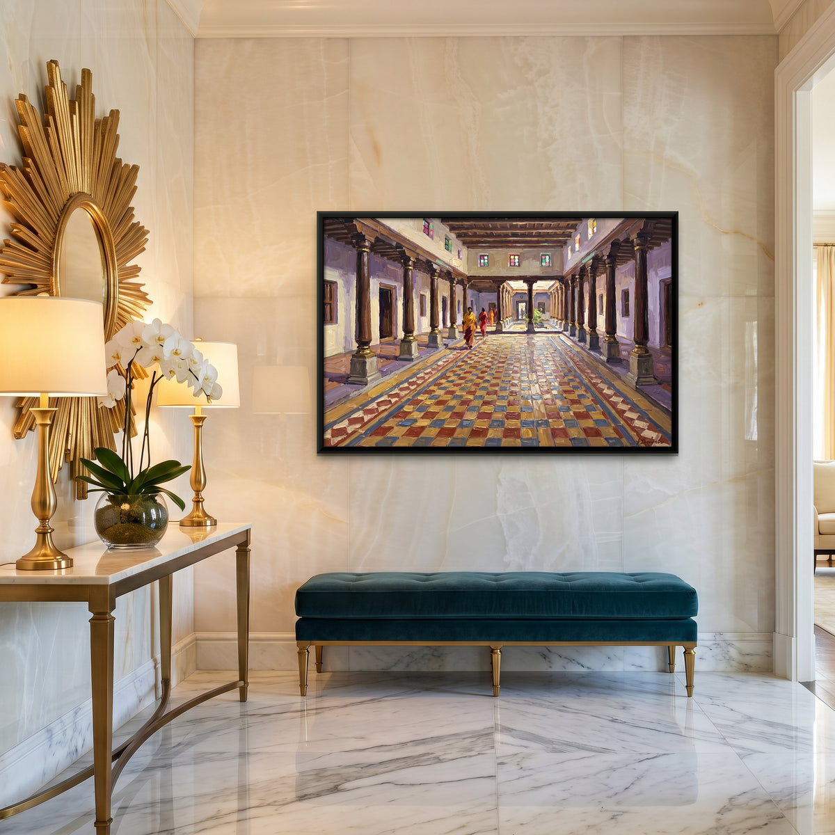 Tiled Palace Verandah - canvas art shown in a second room setting