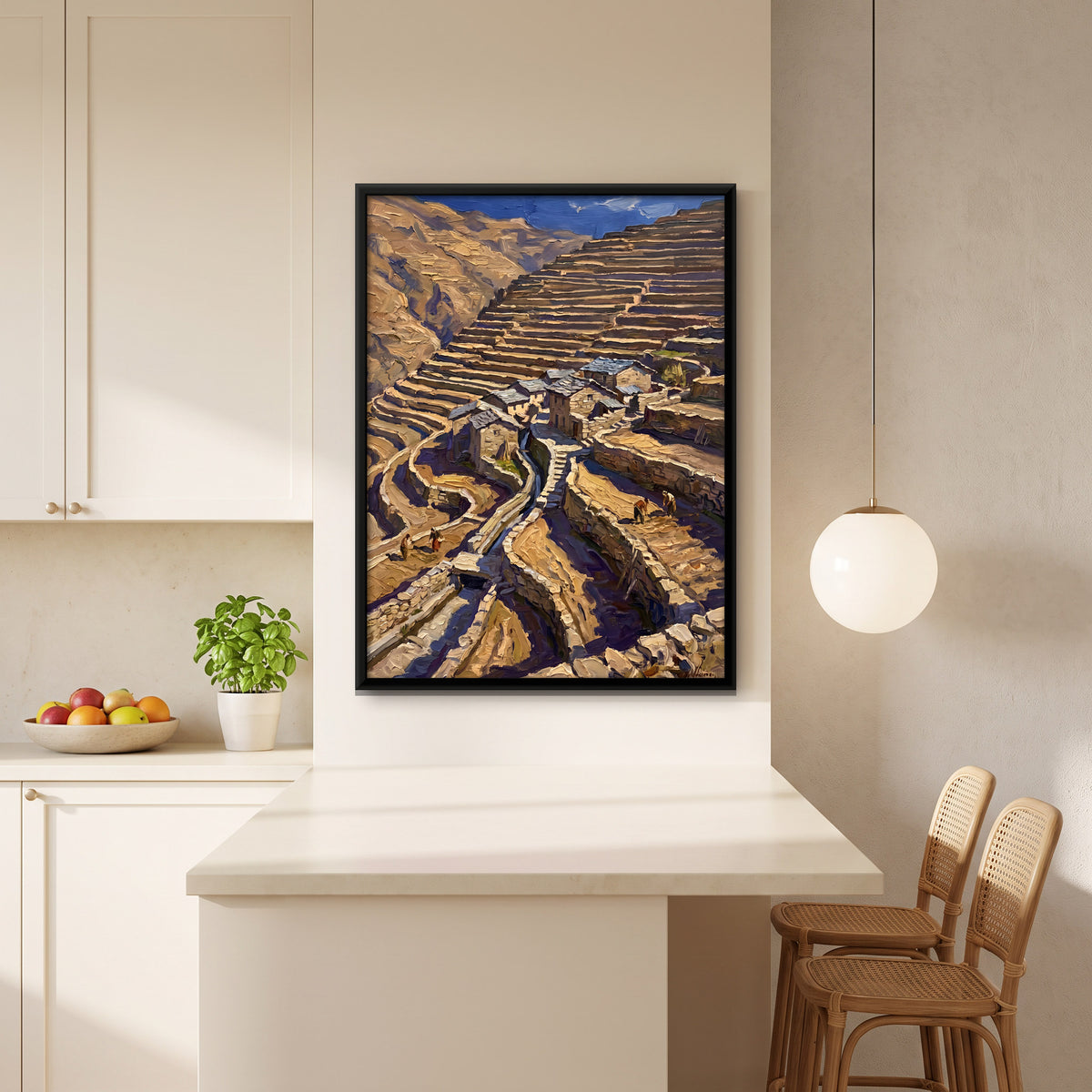 Terraced Fields on a Hillside - canvas art shown in a styled room