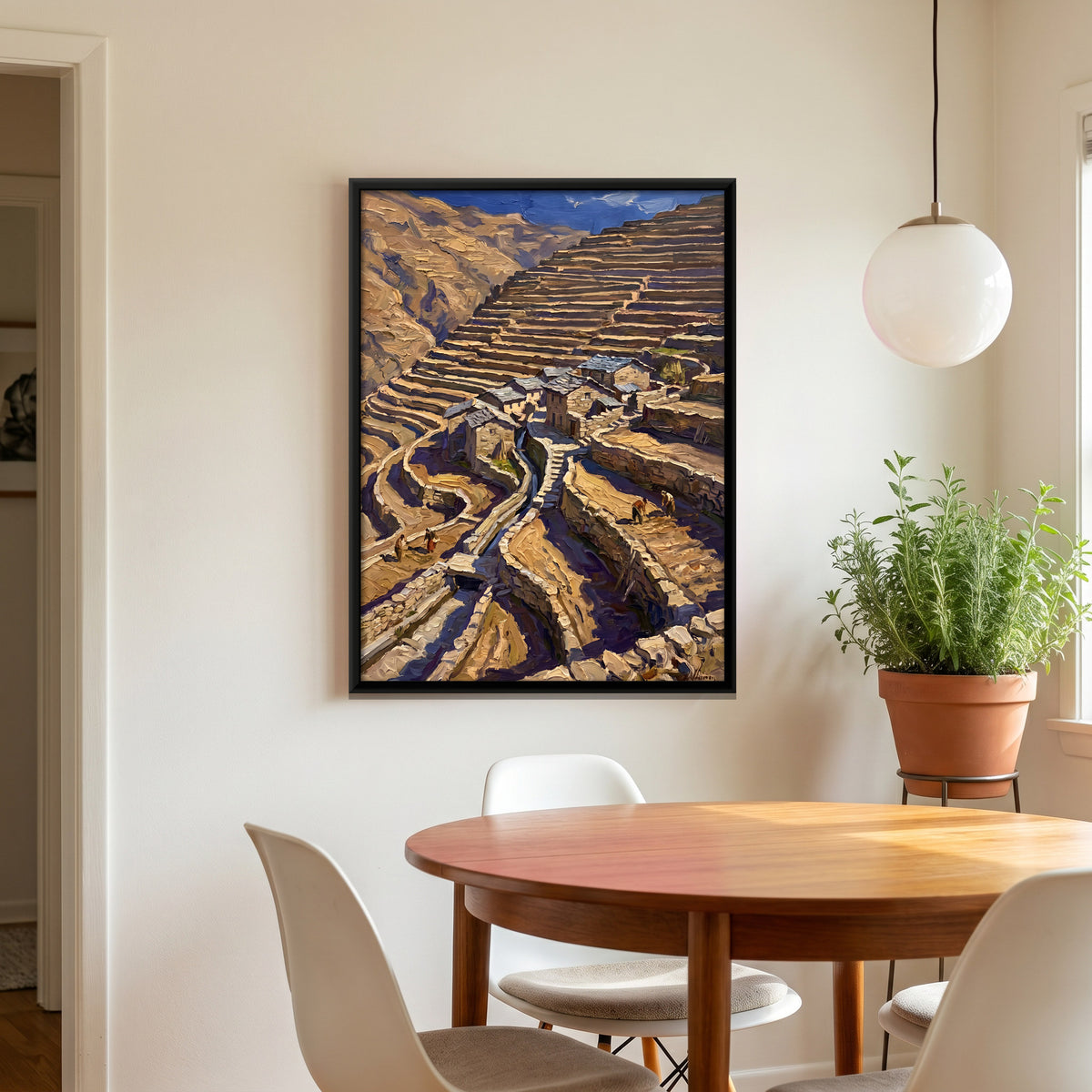 Terraced Fields on a Hillside - canvas art shown in a second room setting