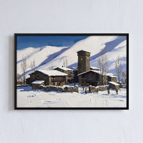 Stone Village and Tower in Deep Snow