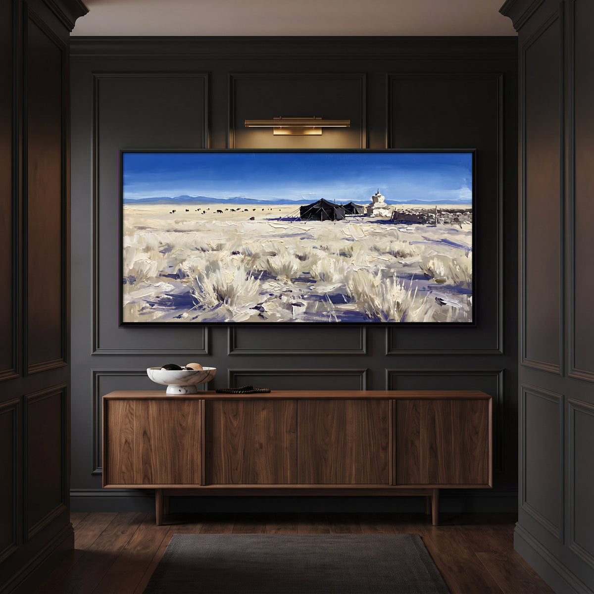 Nomad Tent on the High Plain - canvas art shown in a second room setting