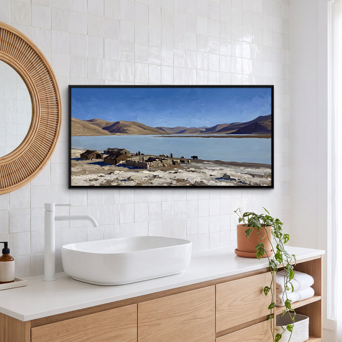Nomad Camp by a High Lake - canvas art shown in a styled room