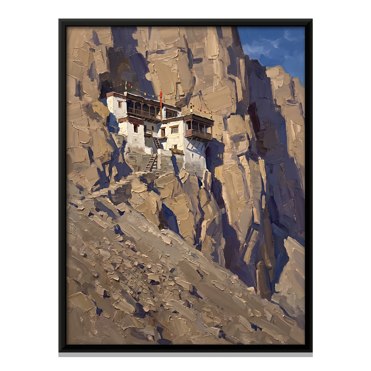 Monastery on a Cliff - framed canvas print, front view