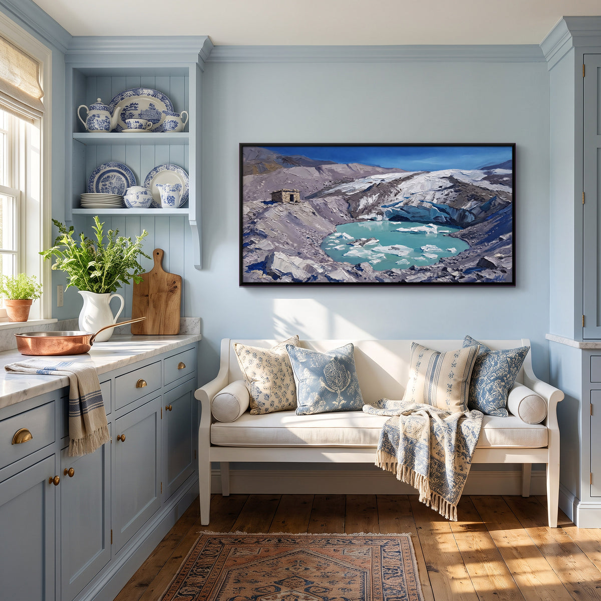Glacial Lake with Ice Floes - canvas art shown in a styled room