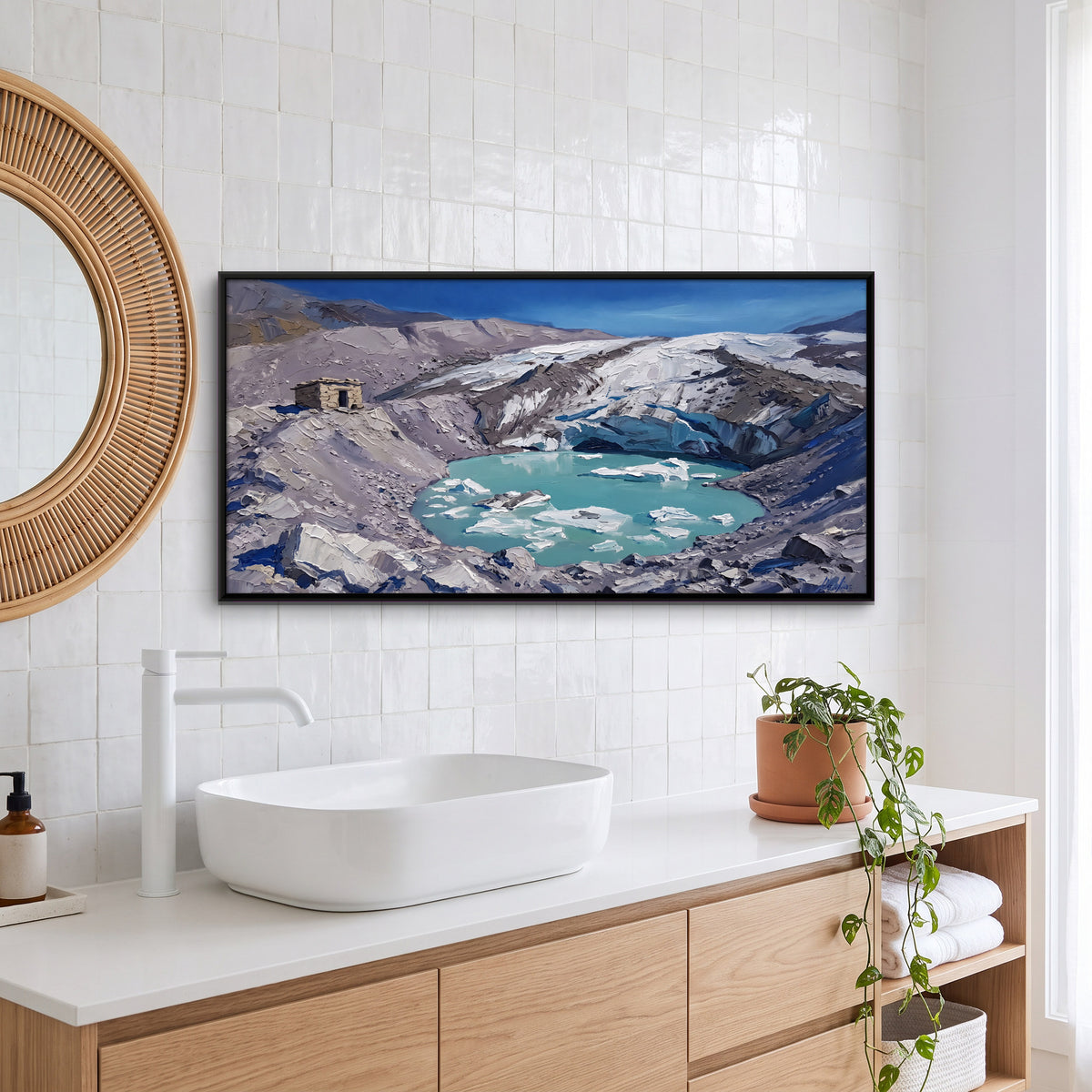 Glacial Lake with Ice Floes - canvas art shown in a second room setting
