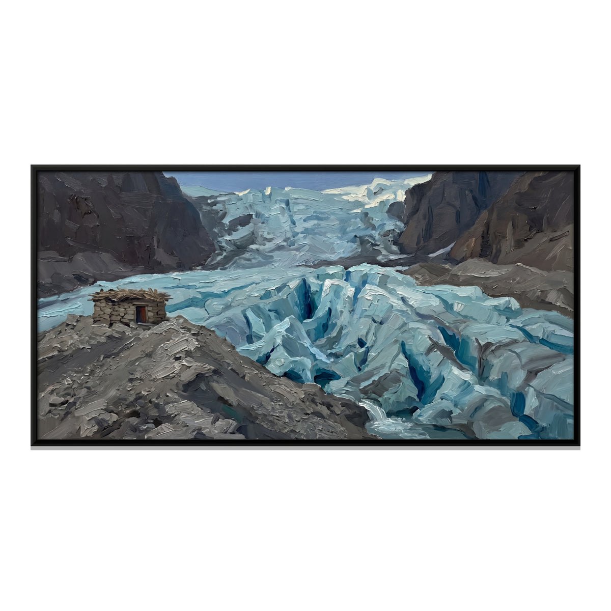 Blue Glacier Between Moraine Ridges - framed canvas print, front view