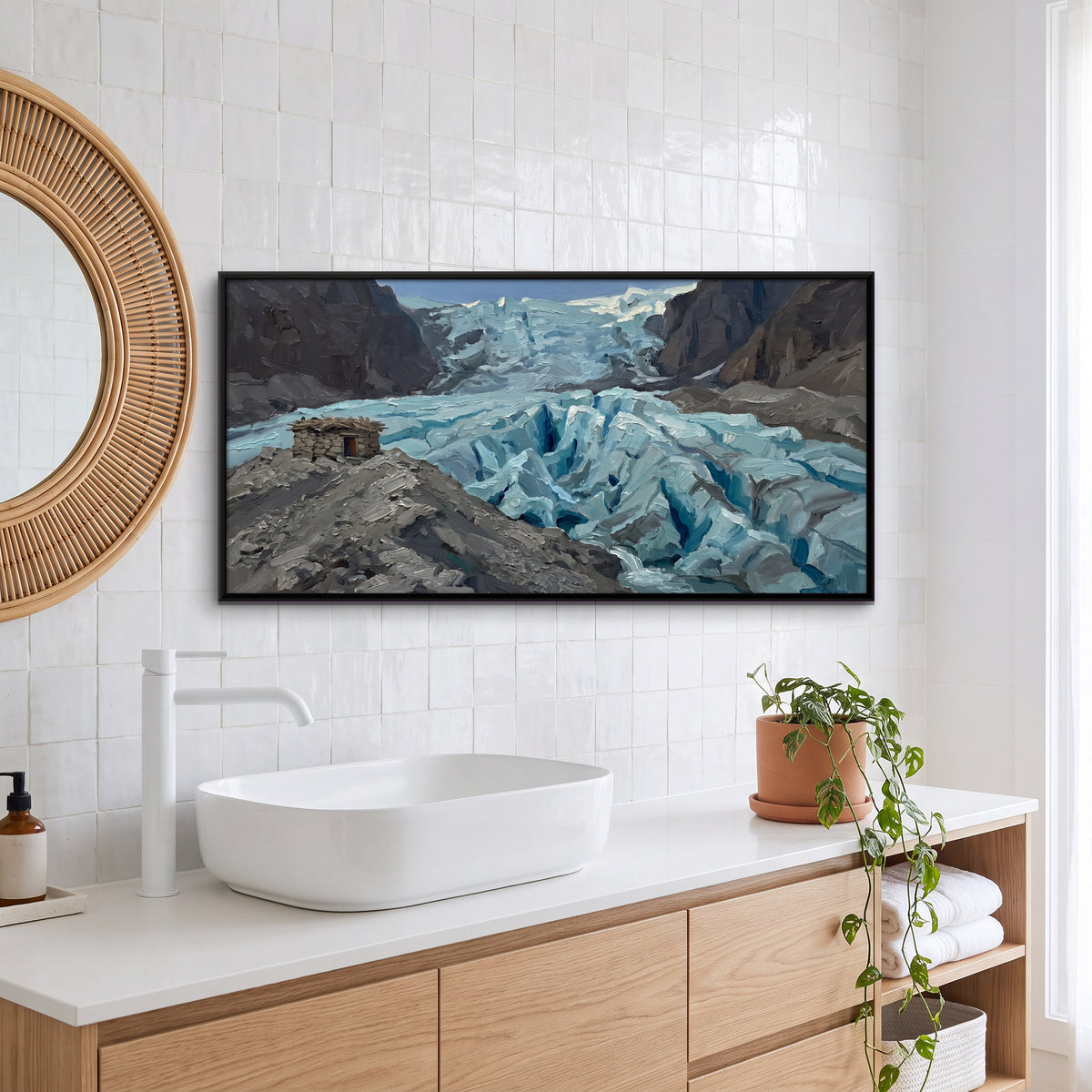Blue Glacier Between Moraine Ridges - canvas art shown in a second room setting