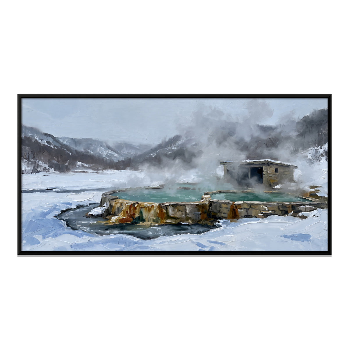 Hot Spring in the Snow - framed canvas print, front view