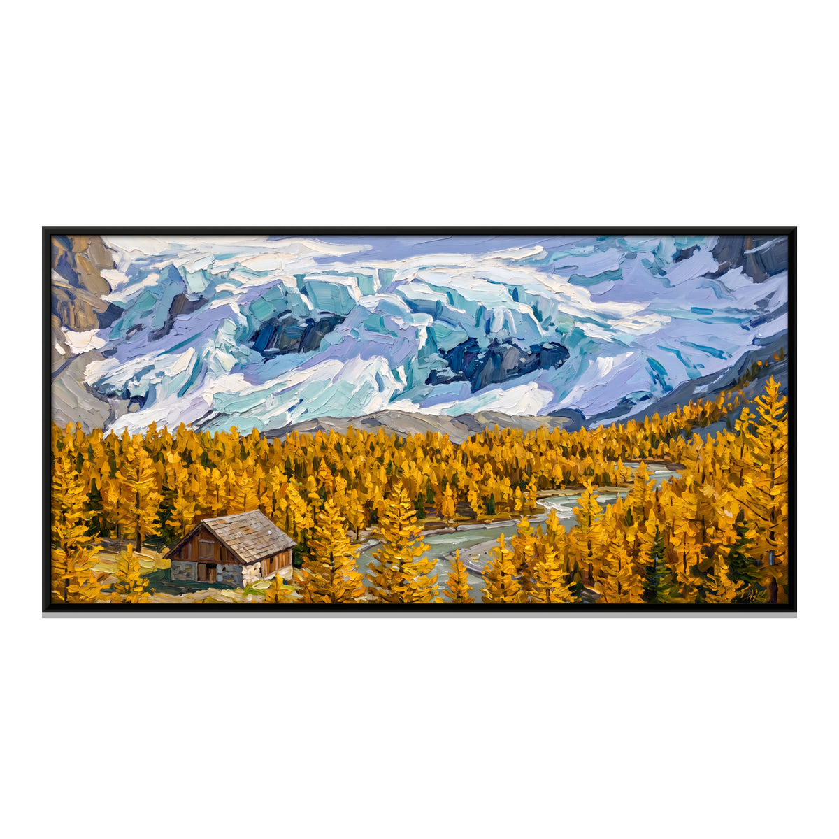 Glacier Above a Larch Valley - framed canvas print, front view