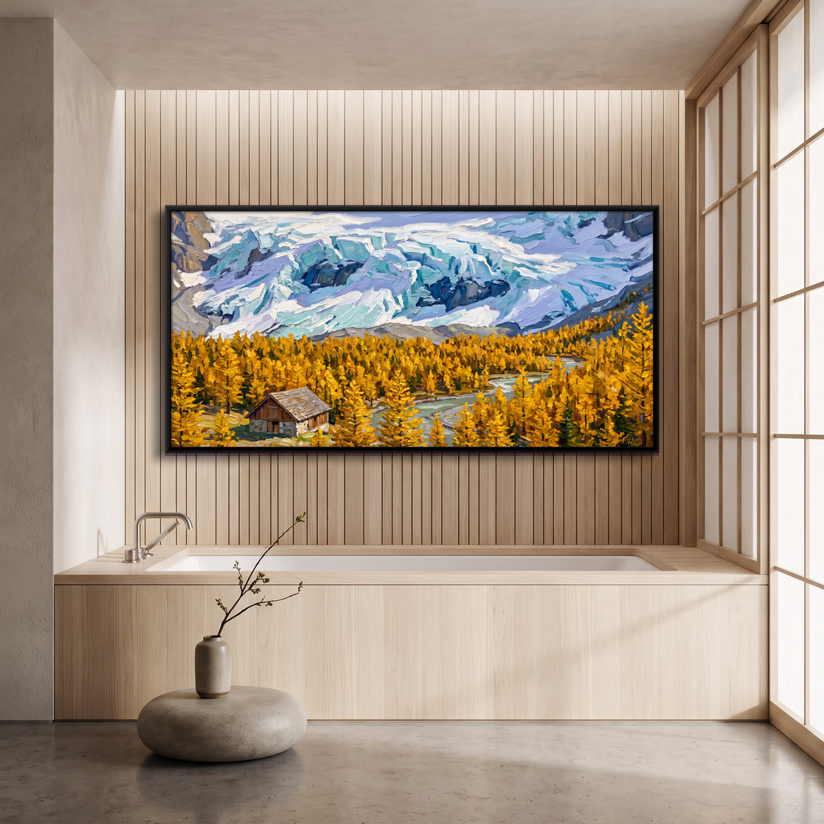 Glacier Above a Larch Valley - canvas art shown in a second room setting