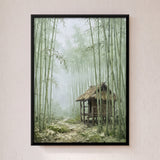 Thatched Hut in a Misty Bamboo Forest