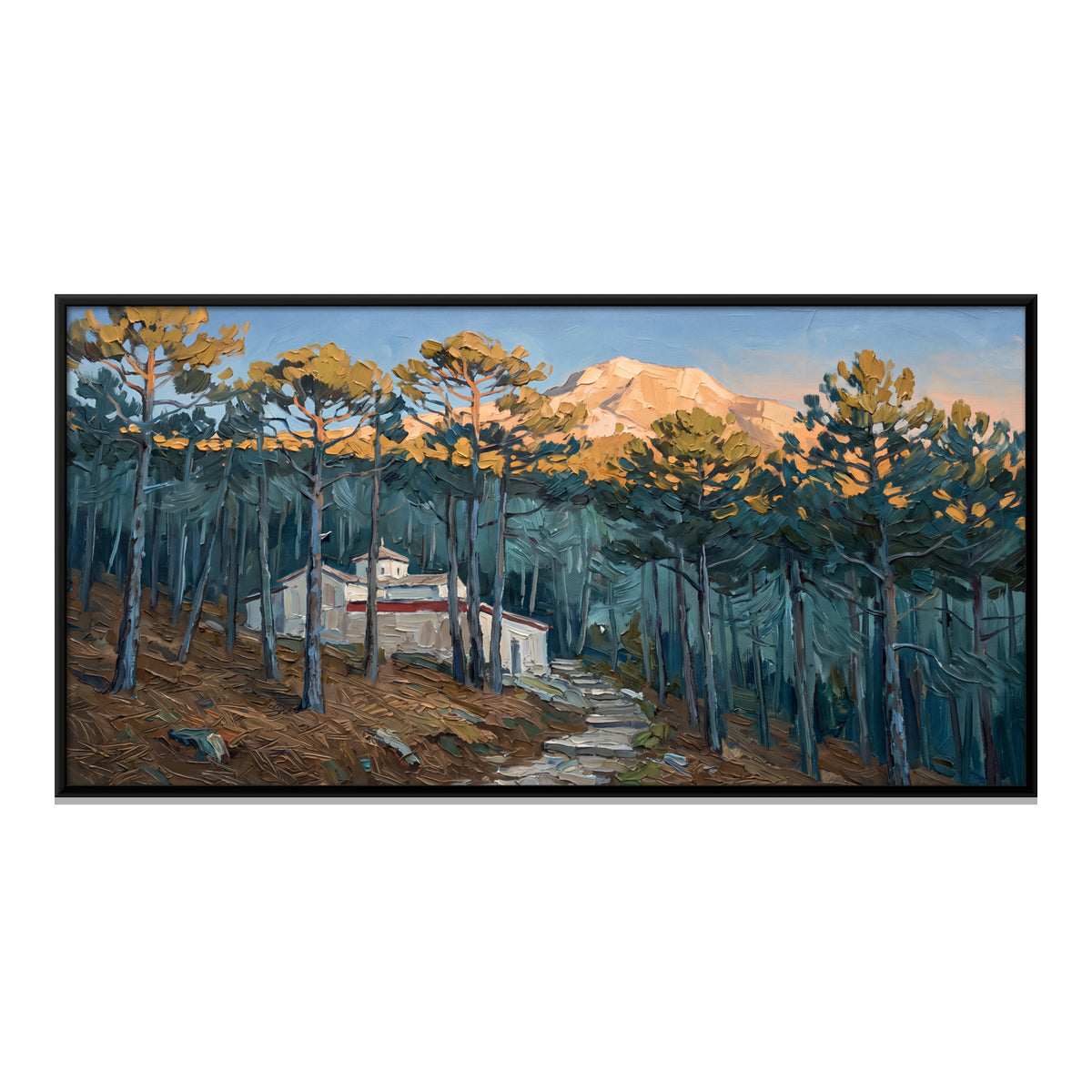 White Shrine Among Mountain Pines - framed canvas print, front view