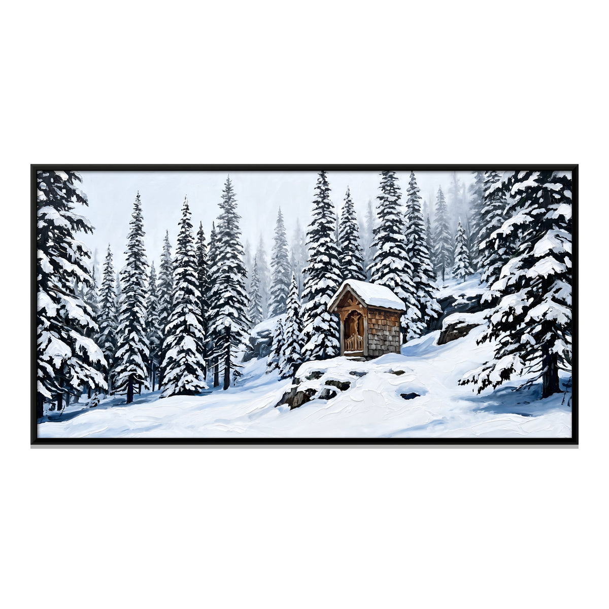 Wooden Shrine in the Snow - framed canvas print, front view