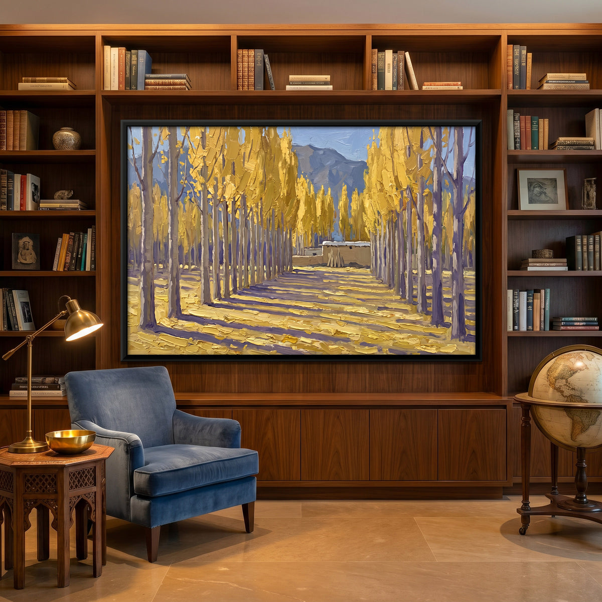 Avenue of Golden Poplars - canvas art shown in a second room setting