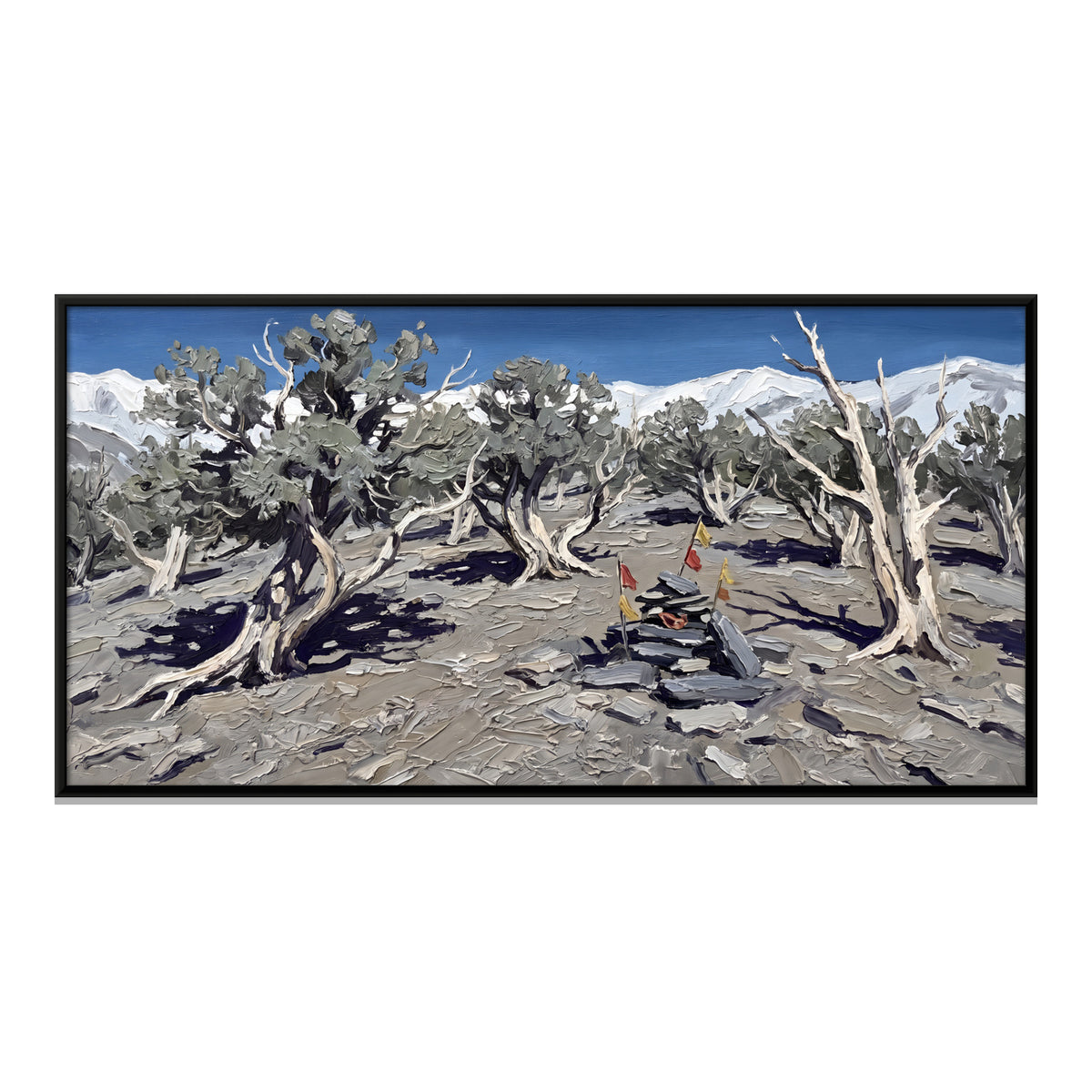Ancient Trees and Prayer Flags - framed canvas print, front view