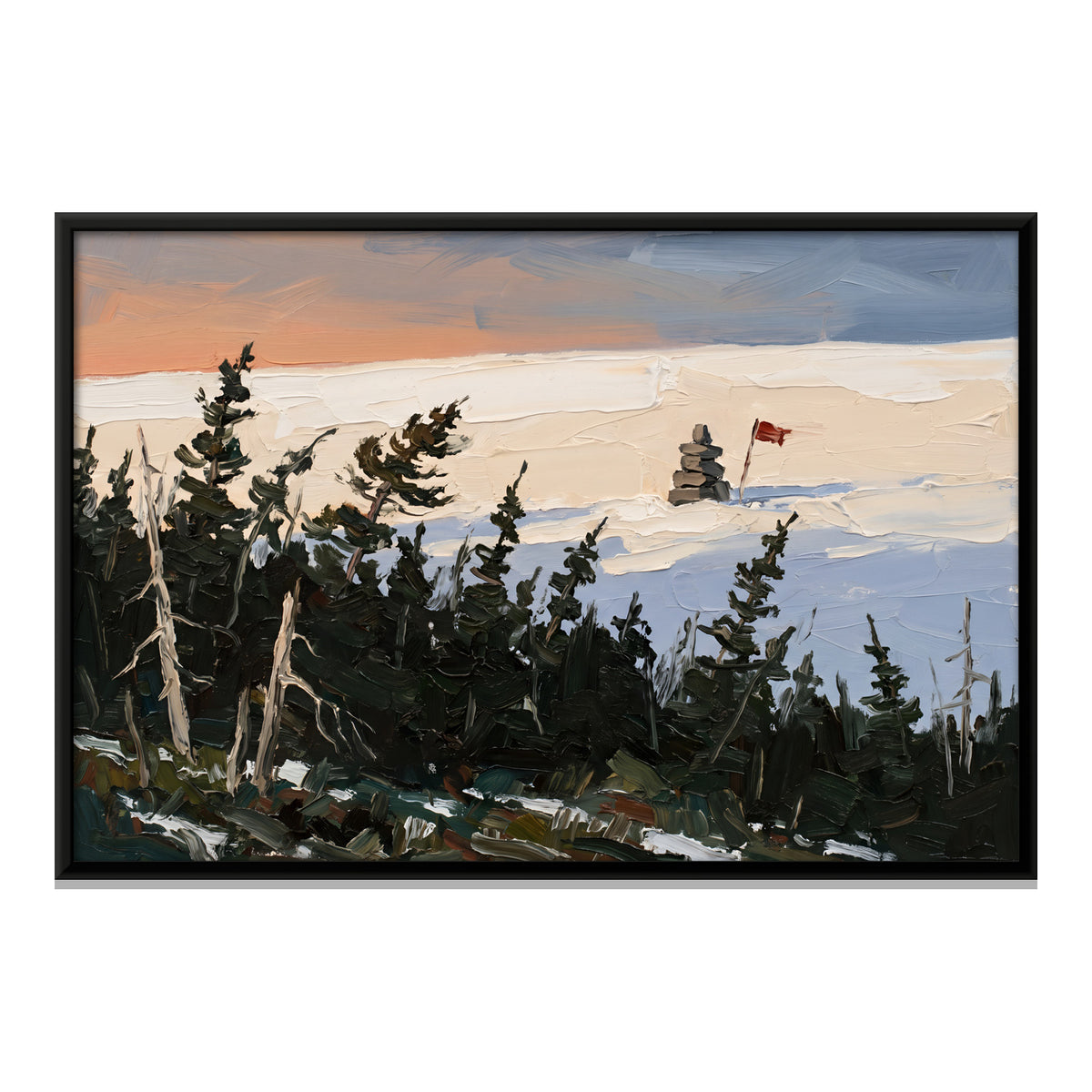 Stone Cairn Above the Treeline - framed canvas print, front view