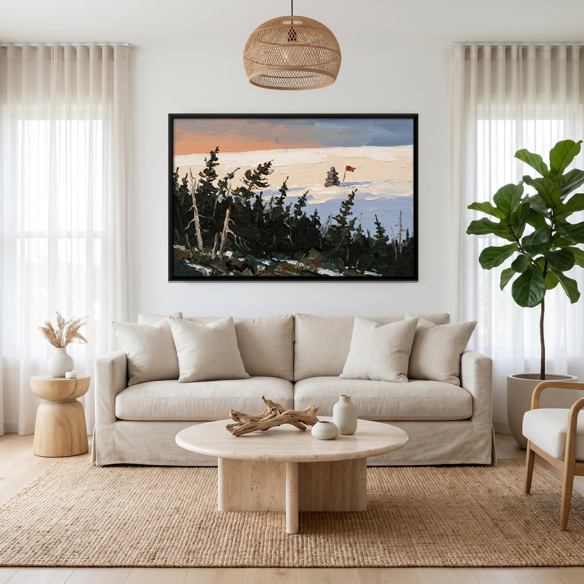 Stone Cairn Above the Treeline - canvas art shown in a styled room
