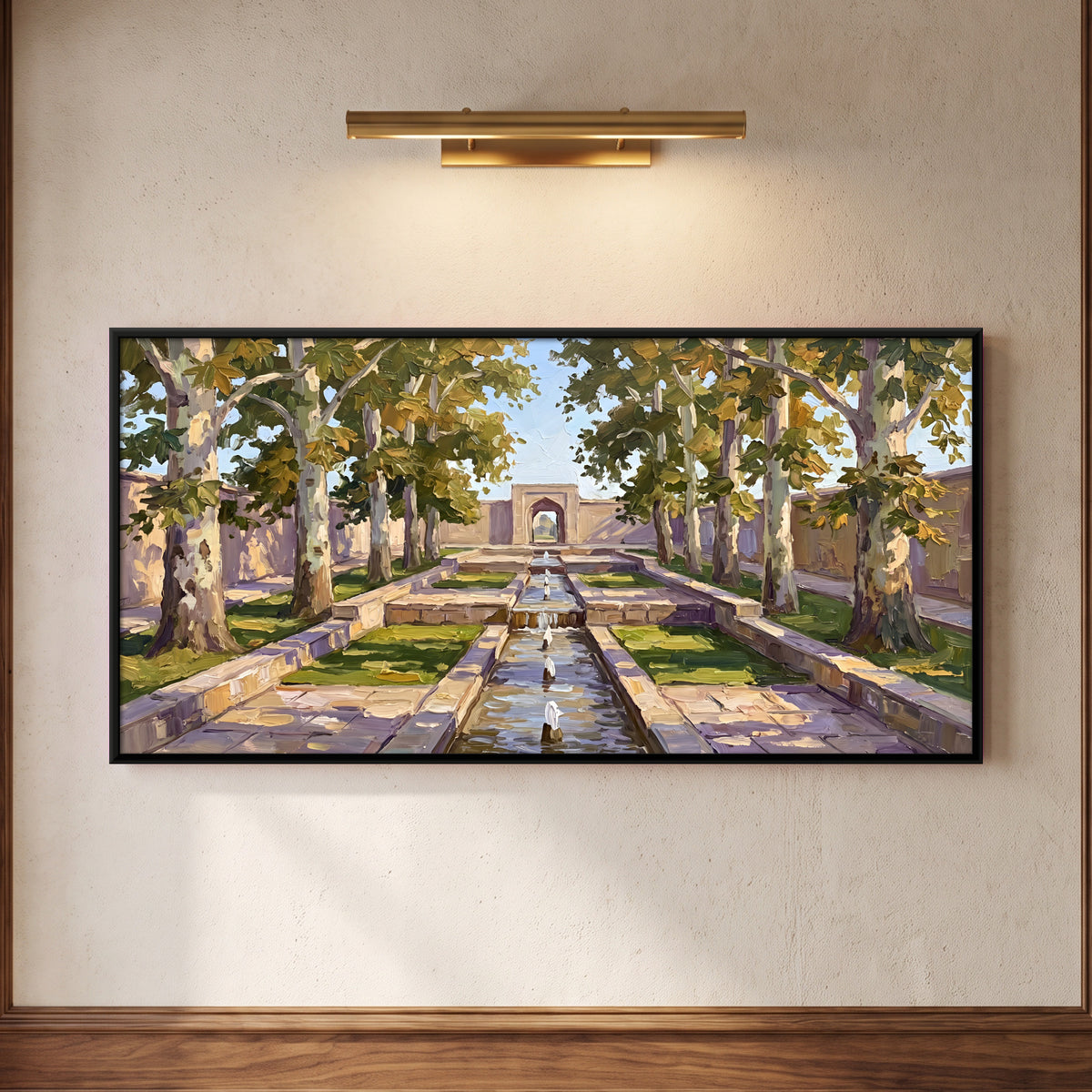 Mughal Garden Water Channel - framed canvas art hung on a wall
