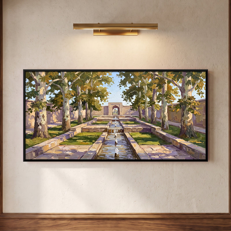 Mughal Garden Water Channel - framed canvas art hung on a wall